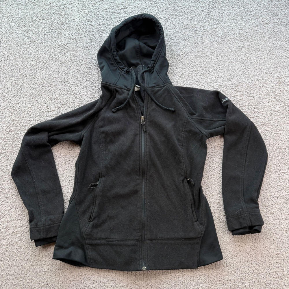 Columbia Womens Full Zip Fleece Hoodie Black AL 6543 Size Medium Cozy
